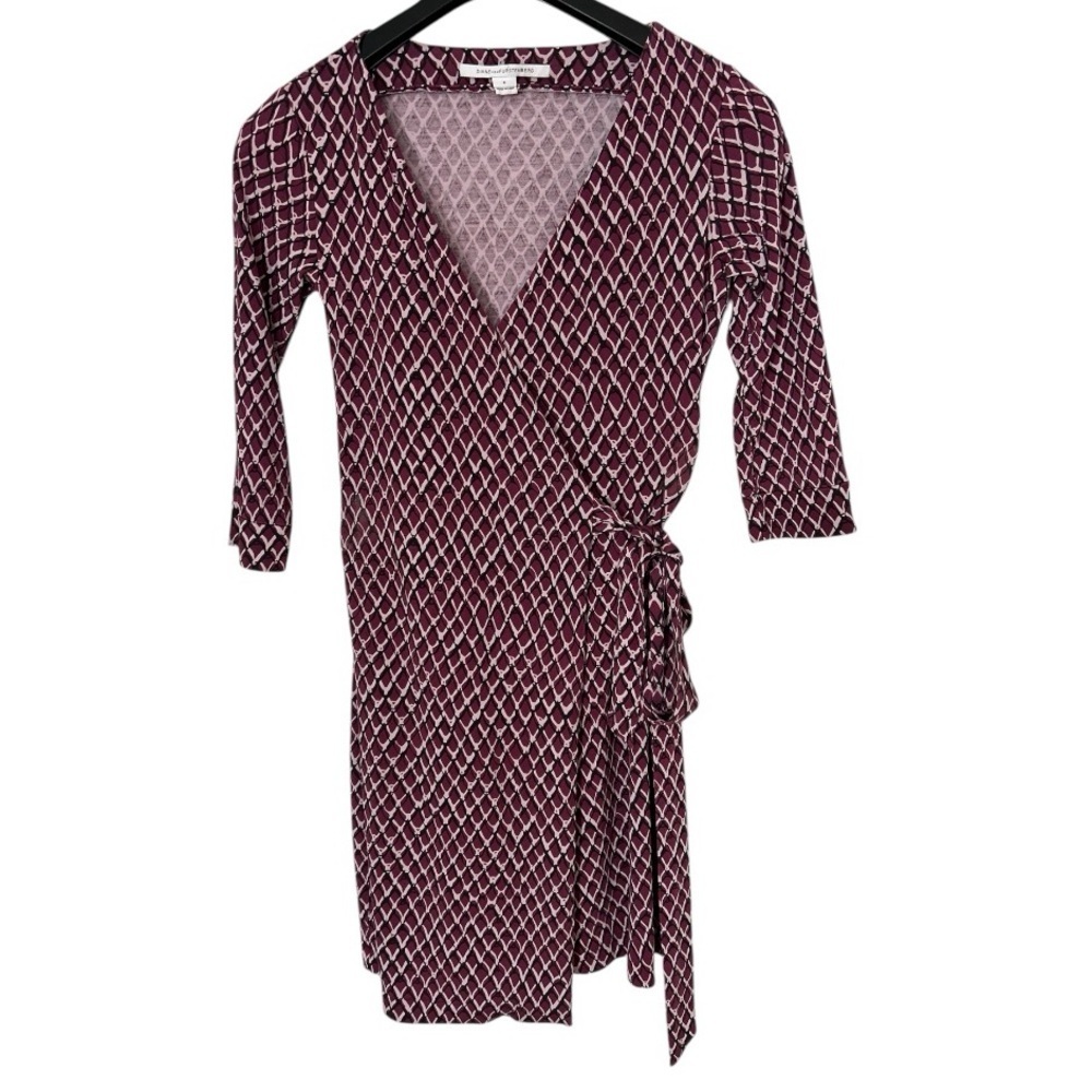 Diane Von Furstenberg Burgundy and White Mini Dress